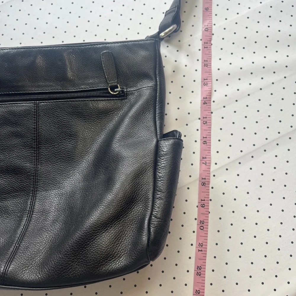 Rolfs Genuine Leather Black Shoulder Bag Purse Cowhide Hobo Organizer Zip Pocket